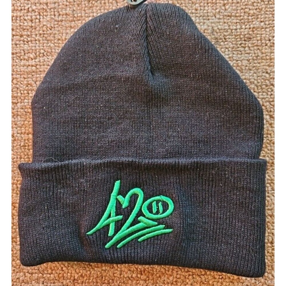 420 Weed Cannabis Logo Embroidered Beanie Hat Winter Cap Black
